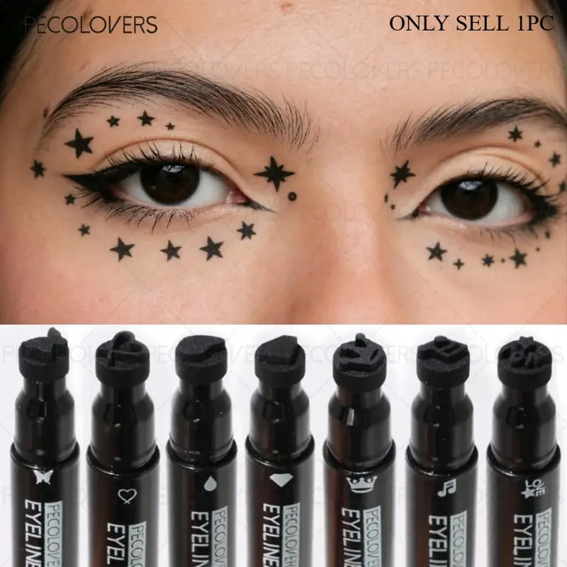 Printed Eyeliner, Graphic Eyeliner, A Variety of Patterns To Choose From (stars, Hearts, Moons, Etc.), Waterproof and Sweatproof, Non-smudged, Lasts 24 Hours, Suitable for Beginners, Suitable for Daily and Special Occasions, A Must-have for Beginners