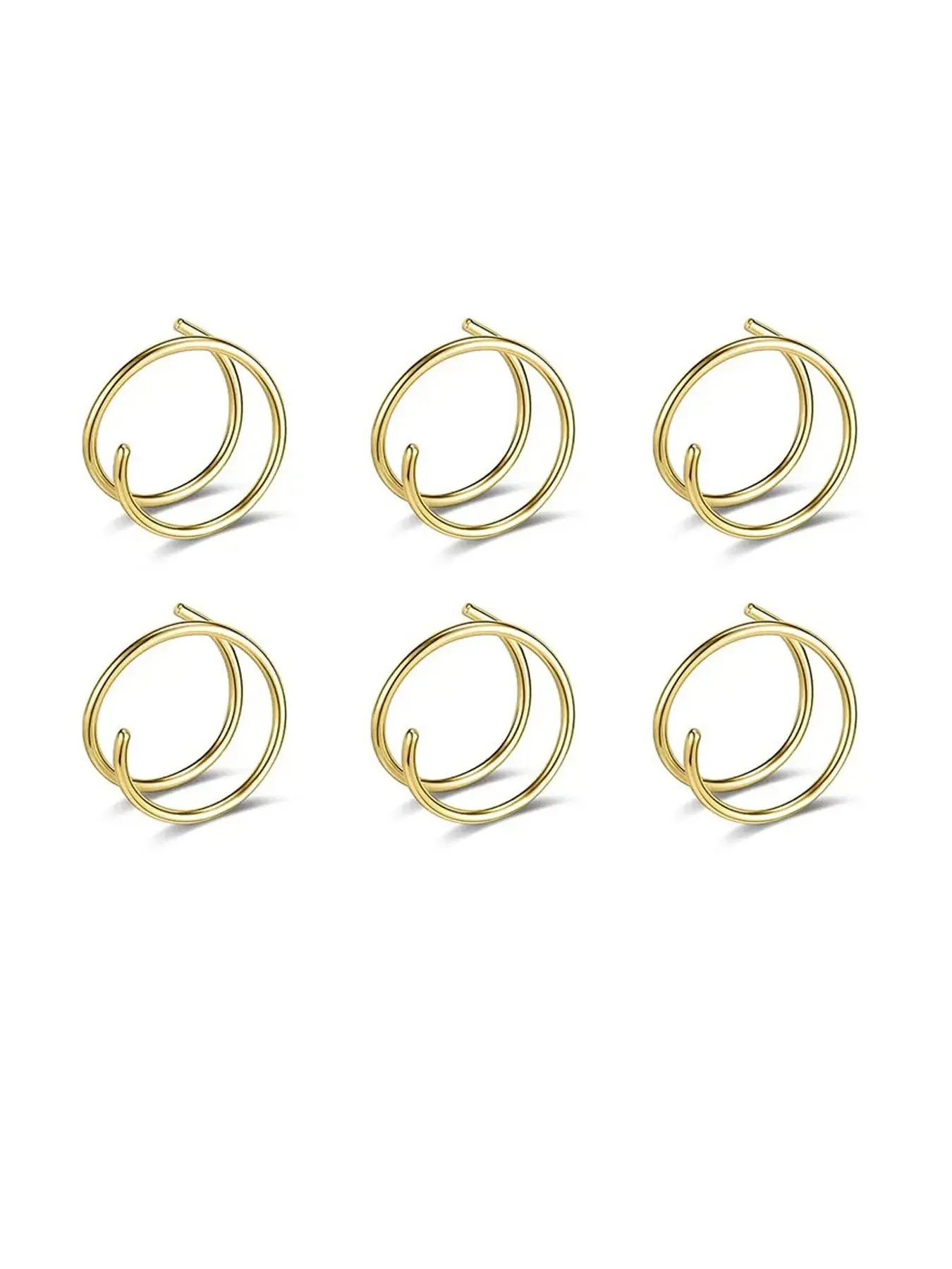6pcs Stainless Steel Nose Ring Hoop Set, Hypoallergenic Piercing Jewelry, Gold Silver Color, for Men Women, Double Hoop for Nose Septum Cartilage