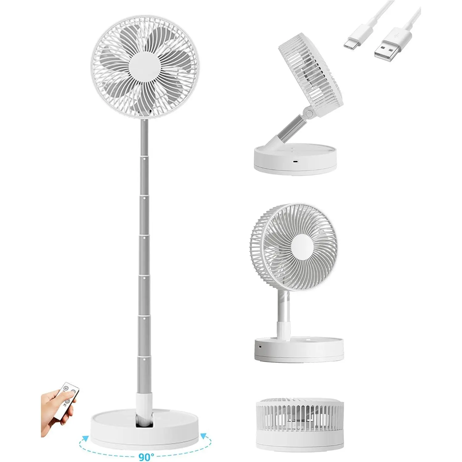 Portable Fan, 31'' Oscillating Standing Floor Fan, 5400mAh   Foldable Desk Fan with 4 Speeds&8H Timer, Personal Floor Fan for Bedroom, Small Travel Fan for Outdoor