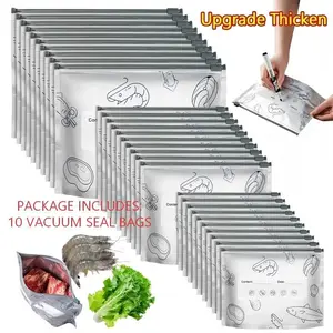 10/30-Pack 2026 New Reusable Airtight Thickened Aluminum Foil Resealable Vacuum Zipper Pouches Stand Up Food Storage Bags with Label for Vegetables Fruits Meats Available in Small, Medium, Large Sizes Containers