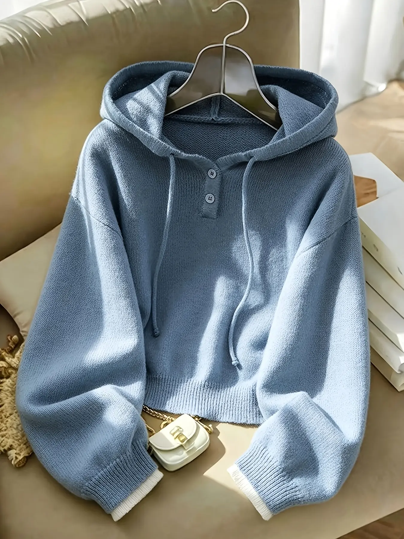 Spring/Autumn Casual Cropped Hoodie Sweater, 2-in-1 Look Design, Soft Hooded Sweatshirt, Stylish and Versatile Women's Apparel