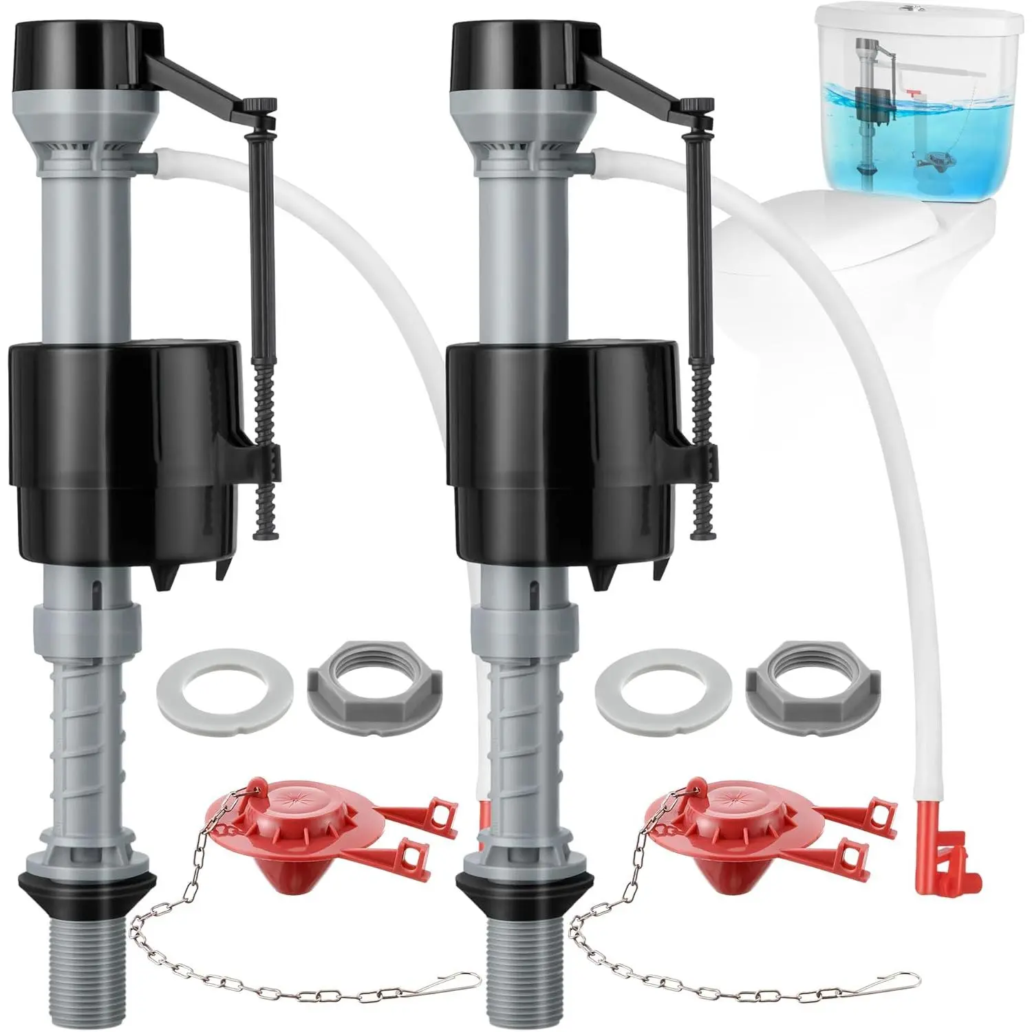 2 Sets Toilet Float Replacement Kit, Universal Toilet Flusher Replacement Kit and 2 Inch Flapper Replacements, High Performance Tank Water Control and Fill Valve