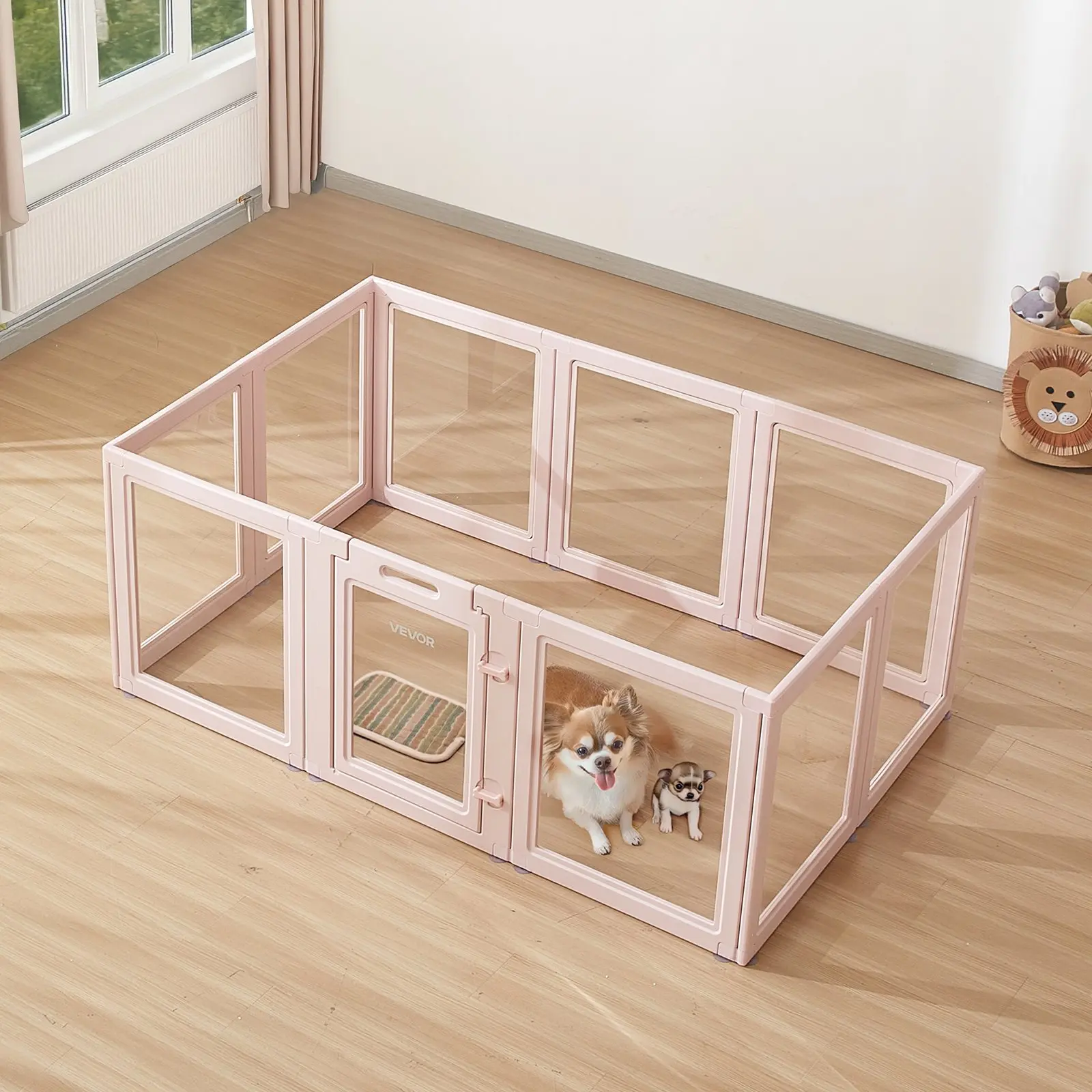 VEVOR Dog Whelping Box, 60x39x23 in Plastic Dog Whelping Pen for Medium Sized Dogs, Waterproof Transparent Puppy Playpen with Windows & Door Lock, Easy to Clean, Durable Indoor Pet Dogs Cats Birth Ki