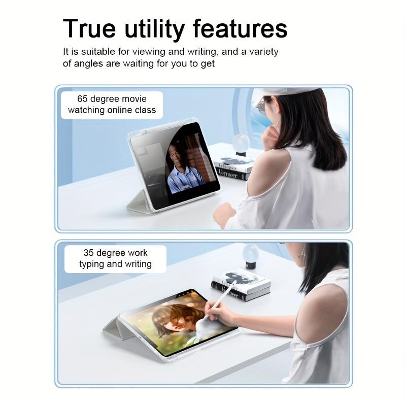 Solid color iPad tri-fold high-transparency integrated pen slot protective case, suitable for Samsung tablets, iPad mini, iPad Air, iPad Pro/iPad 10th generation, 11th generation and other series of iPad foldable protective cases