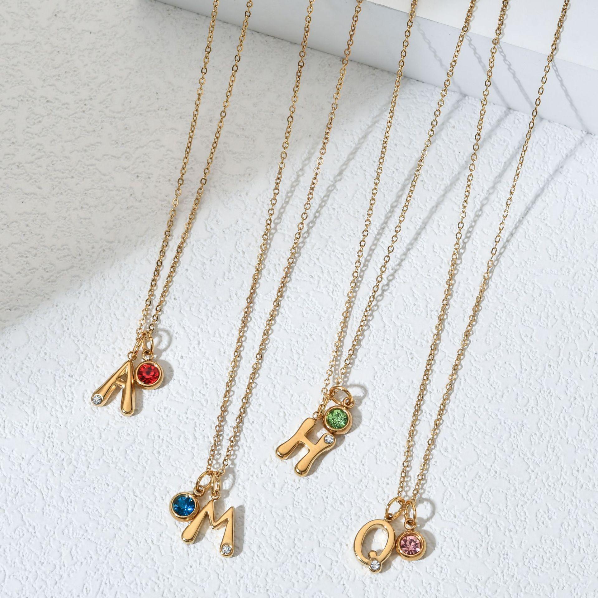 26 Initial Letters Stainless Steel Birthstone Pendant Necklace Dainty Clavicle Chain Ideal Gift For Mom