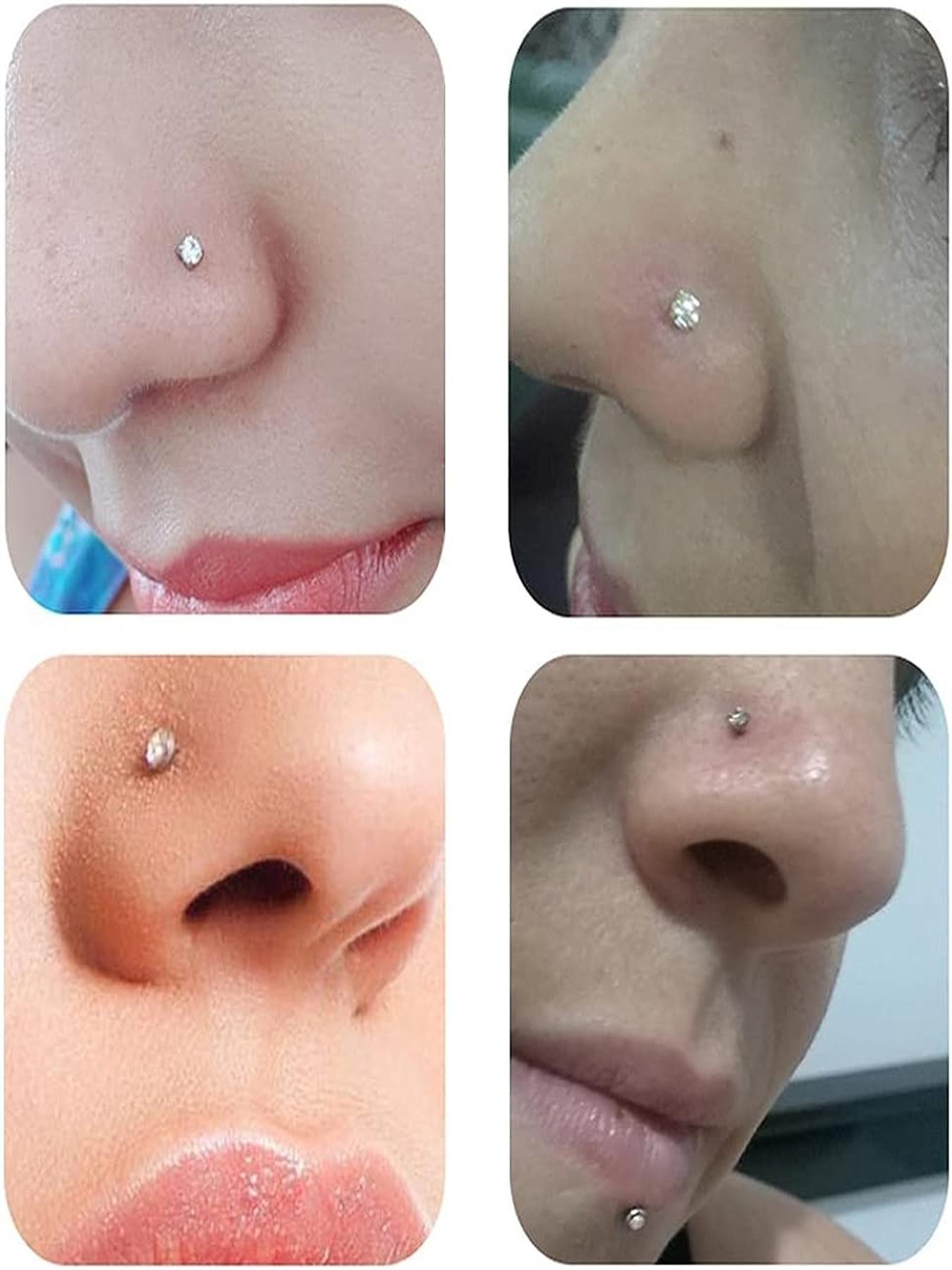15pcs Minimalist Rhinestone Decor Nose Ring, L Shaped Screw Studs Rings, Stainless Steel Body Jewelry, Nose Piercing Jewelry for Men & Women