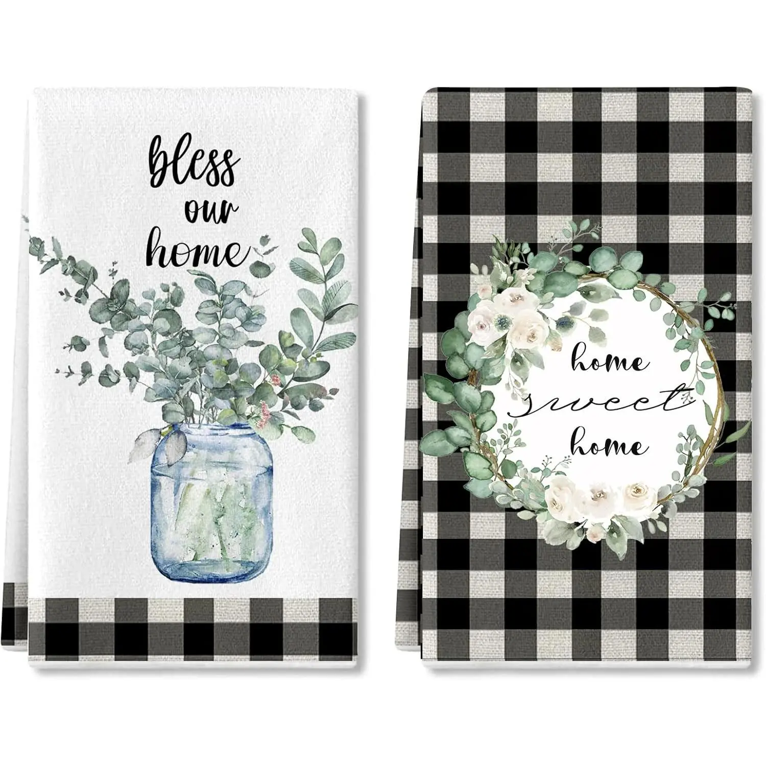 Eucalyptus Leaves Kitchen Dish Towel , 2 Pack Bless Our  Sweet  Quotes Buffalo  Absorbent Kitchen Towel, Absorbent Drying  Towels for Cooking Baking, 18 x 28 (Eucalyptus Leaves)