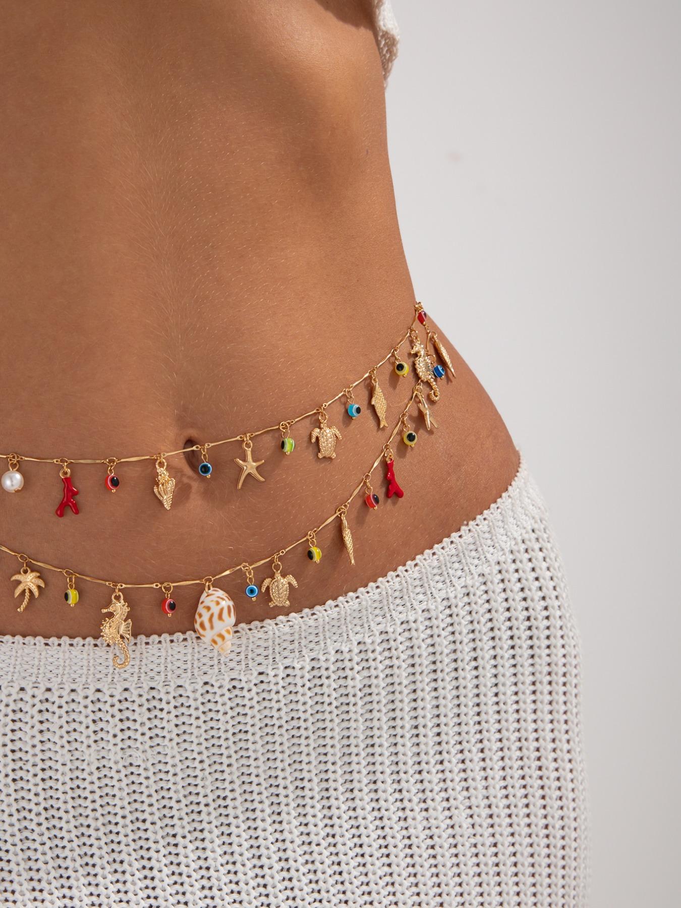 Colorful Shell & Conch Design Body Chain, Fashionable Body Jewelry for Women, Elegant All-match Fashion Accessories for Daily Wear