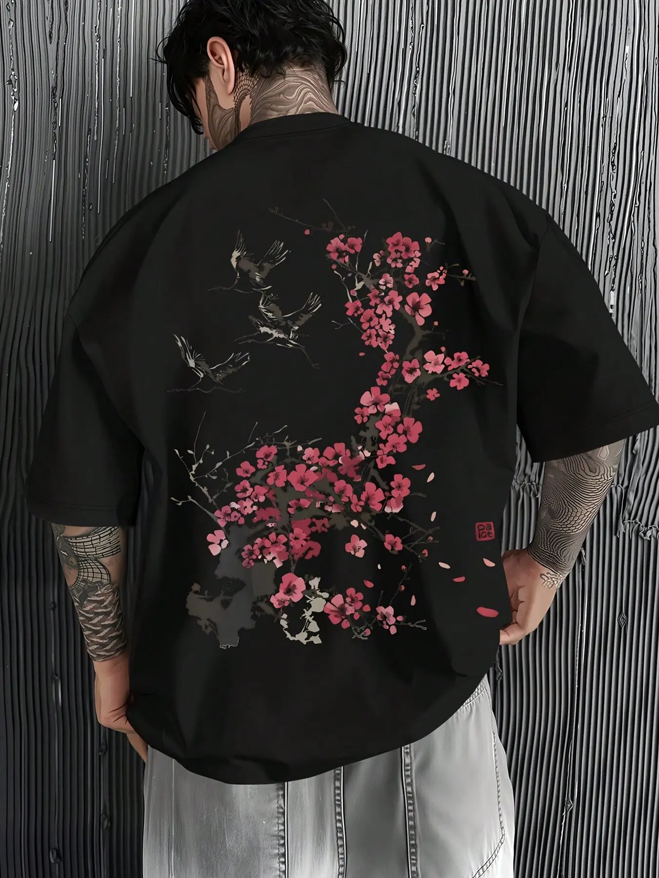 Men's Cherry Blossom Graphic T-Shirt, Casual Short Sleeve Jersey, Comfortable Fashion for All Seasons, Outdoor Travel Party