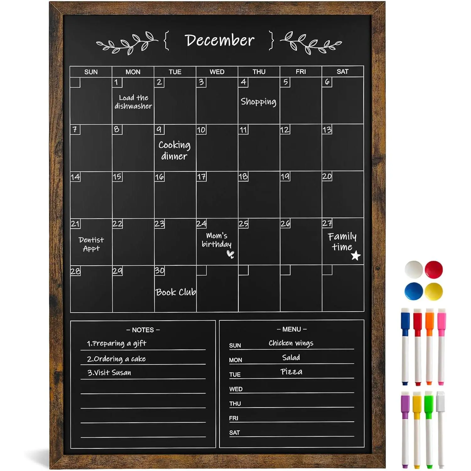 Chalkboard Calendar for Wall,20" x 28" Rustic Framed  Chalkboard for  Kitchen Office School