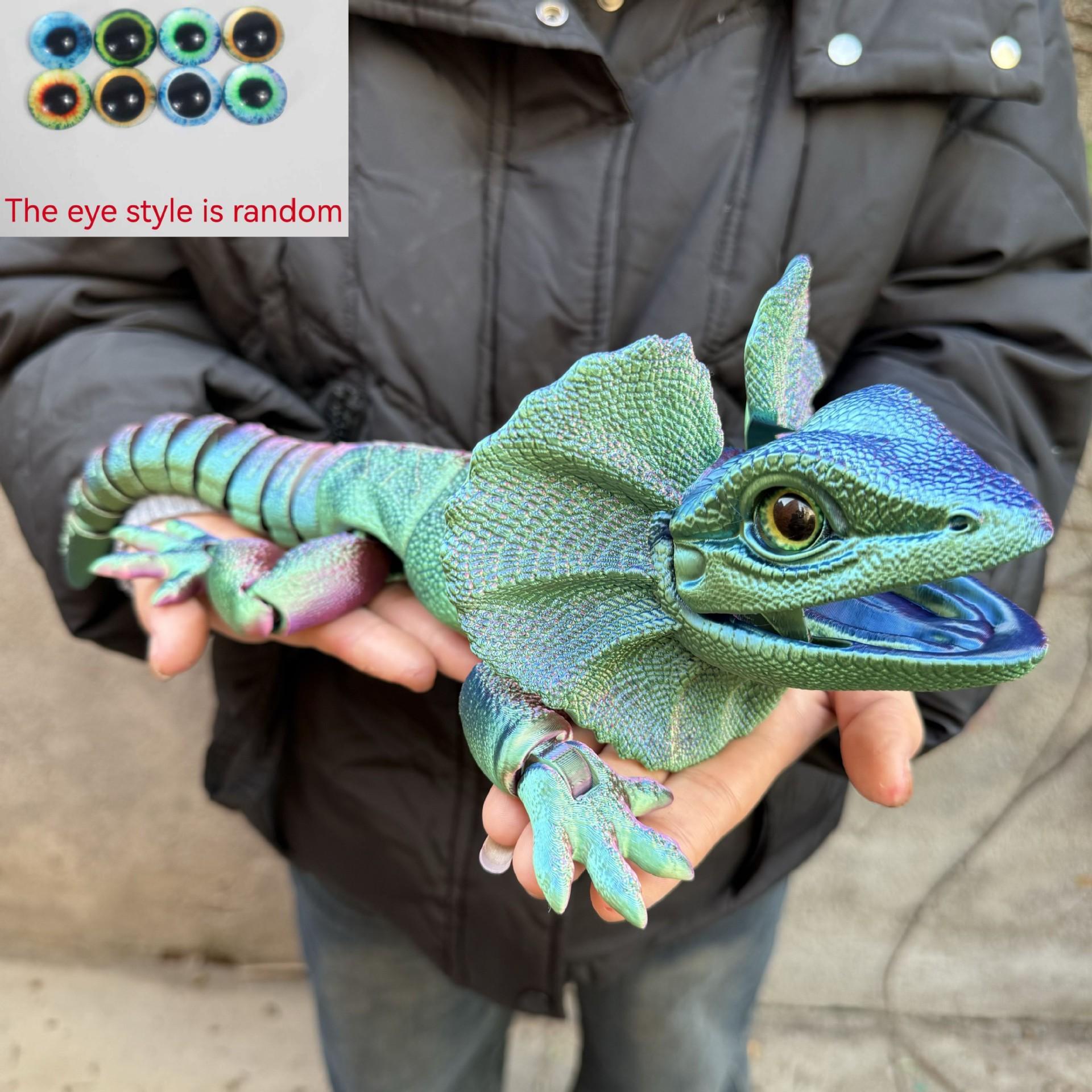 3D Printed Frilled Lizard Toy Articulated Full Body Movable Joints Animal Figurine Birthday Gift