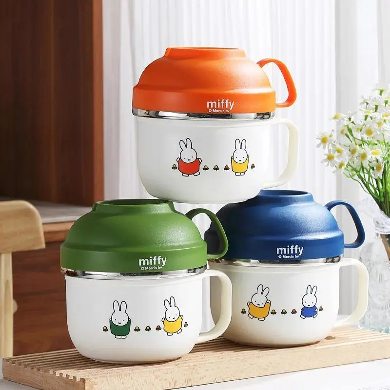 Cute ​​Miffy Portable Lunch Box with Lid - Heat-Resistant Food Container for Students & Dormitory Leak-Proof 304 Stainless Steel