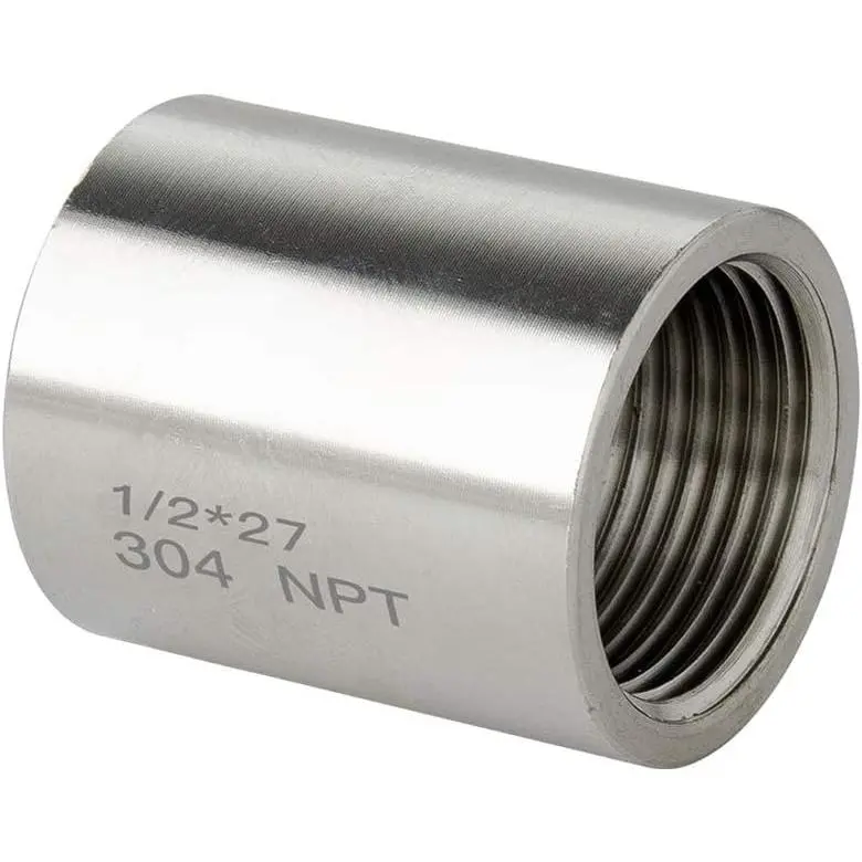 304 Stainless Steel Pipe Coupling Fitting, 1/2" x 1/2" Female Pipe Coupler Connector Adapter Fitting (1" Length)