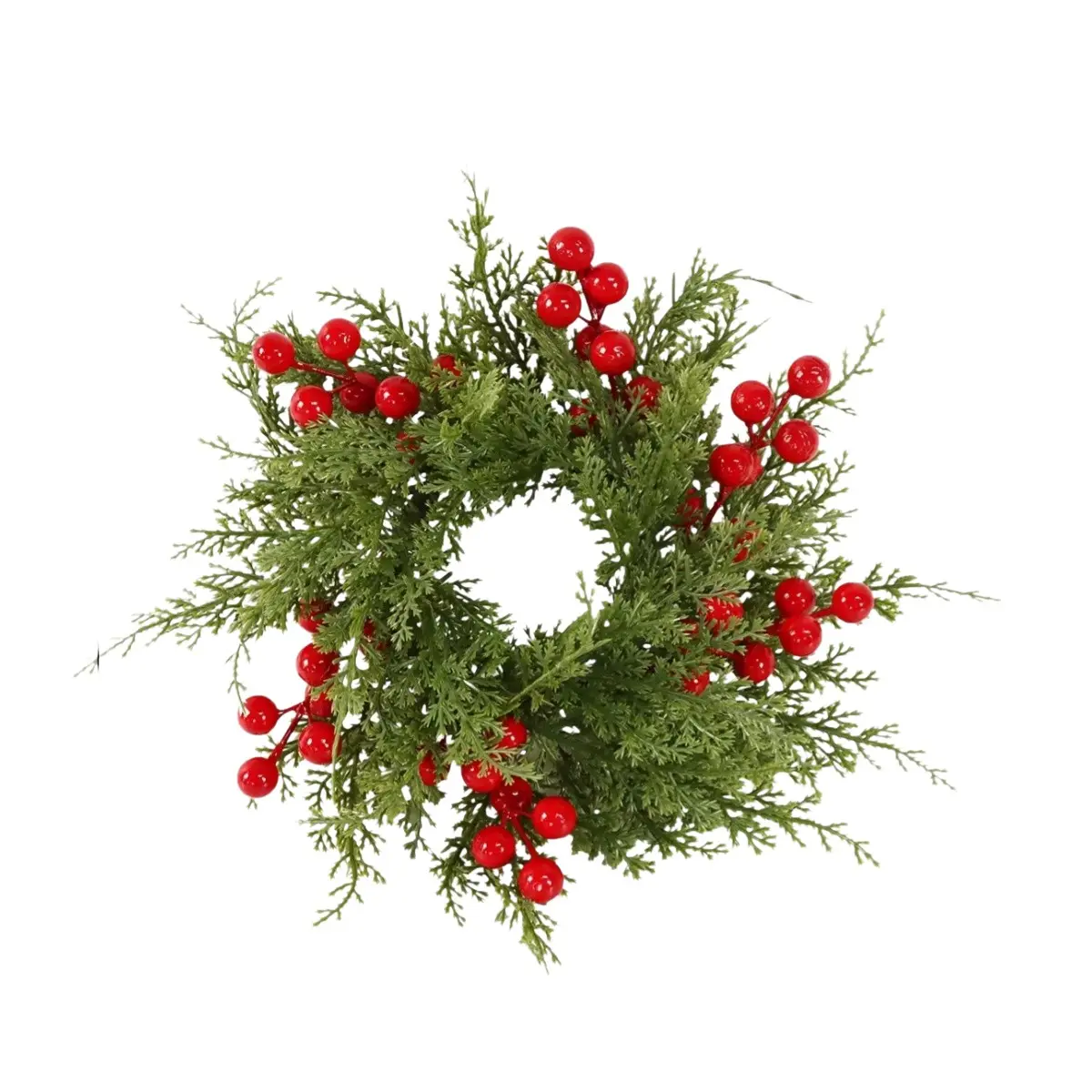 Christmas Candle Ring Wreath, Artificial Red Berry Greenery Decor, Holiday Candle Holder Centerpiece for Table, Fireplace, Door, Winter Party and New Year Home Decoration