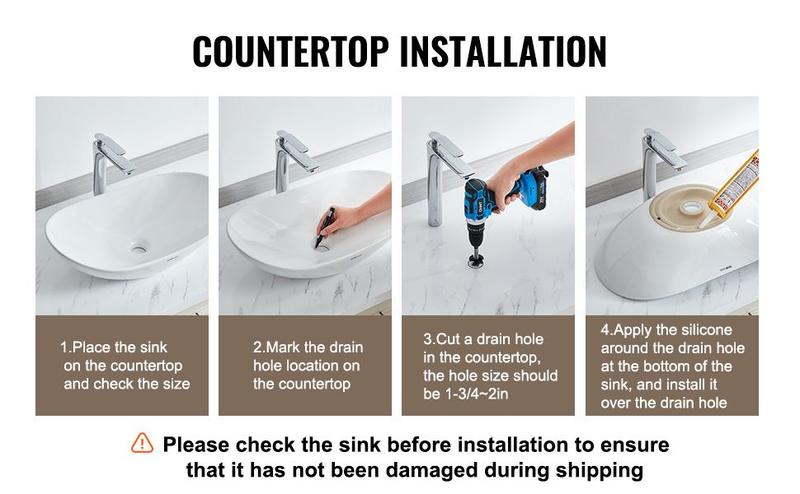 VEVOR Modern Ceramic Vessel Sink 23.3" x 14.2" Bathroom Vanity Bowl Countertop