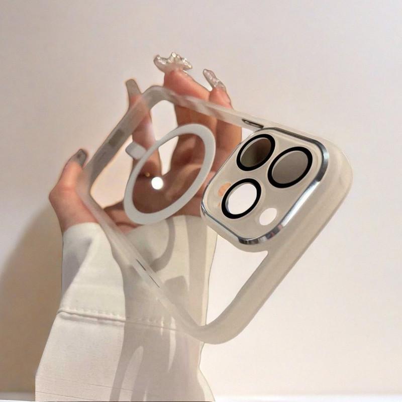For iPhone 16 /15/14/13 metal lens magnetic phone case transparent anti drop protective cover NH10
