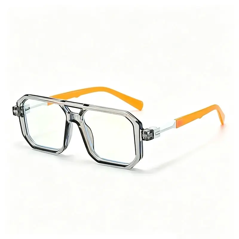 Vintage Double Bridge Square Blue Light Blocking Eyeglasses Unisex, Transparent Non Prescription Frame Eyewear for Daily Leisure and Outdoor Cycling
