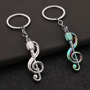 Creative and personalized musical note microphone earphone metal keychain advertising pendant music symbol keyring