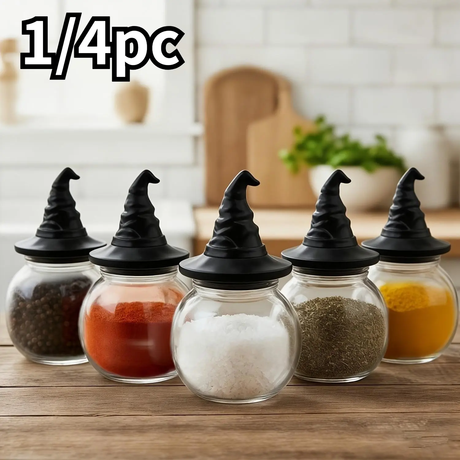 Practical and Stylish Storage Jar, Witch Hat Design, Spice Jars, Glass, Clear, Decorative, Perfect for Halloween and Gothic Style, Ideal for Kitchen Seasoning Storage, Spice Containers, Kitchen Canisters