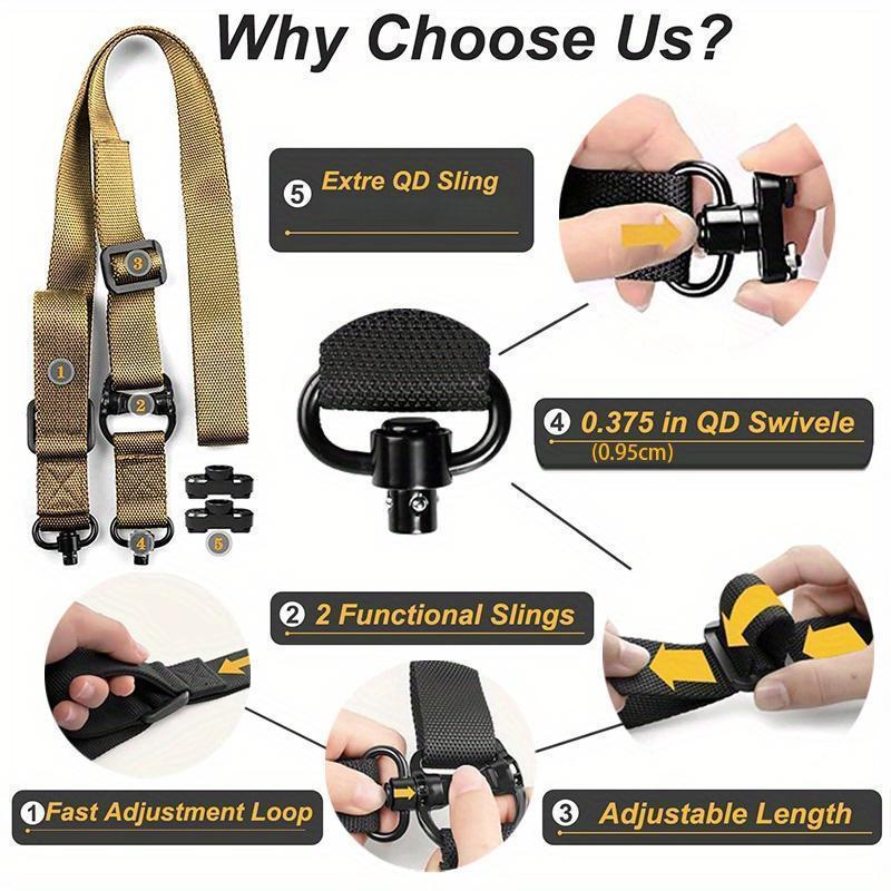 Heavy Duty 2 Point Quick Adjust Sling - Durable Tactical Gear Strap with QD Sling Swivels & Fast-Adjust Thumb Loop, High-Strength Outdoor Gear