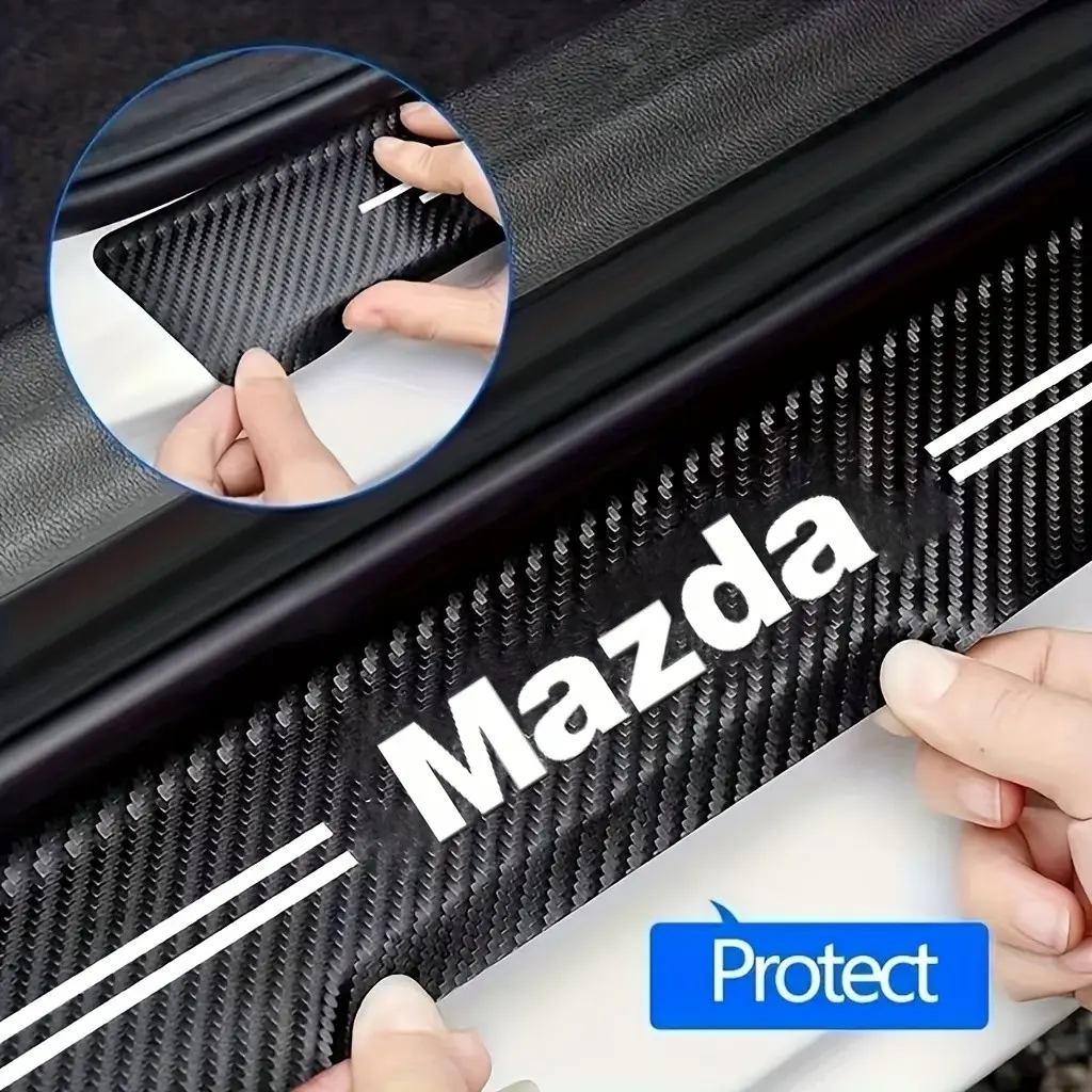 Mazda Car Door Sill Protector Set, Welcome Pedal Mat, Interior Decoration Pad, Fiber Protection Strip, Durable Anti-Scratch Mats