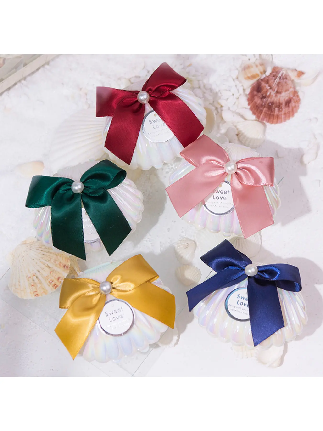 Five piece creative gift set, accompanied by jewelry, shell storage box, simulated shell candy box, packaging box, shell bow, the best choice for jewelry storage for family, friends, and oneself