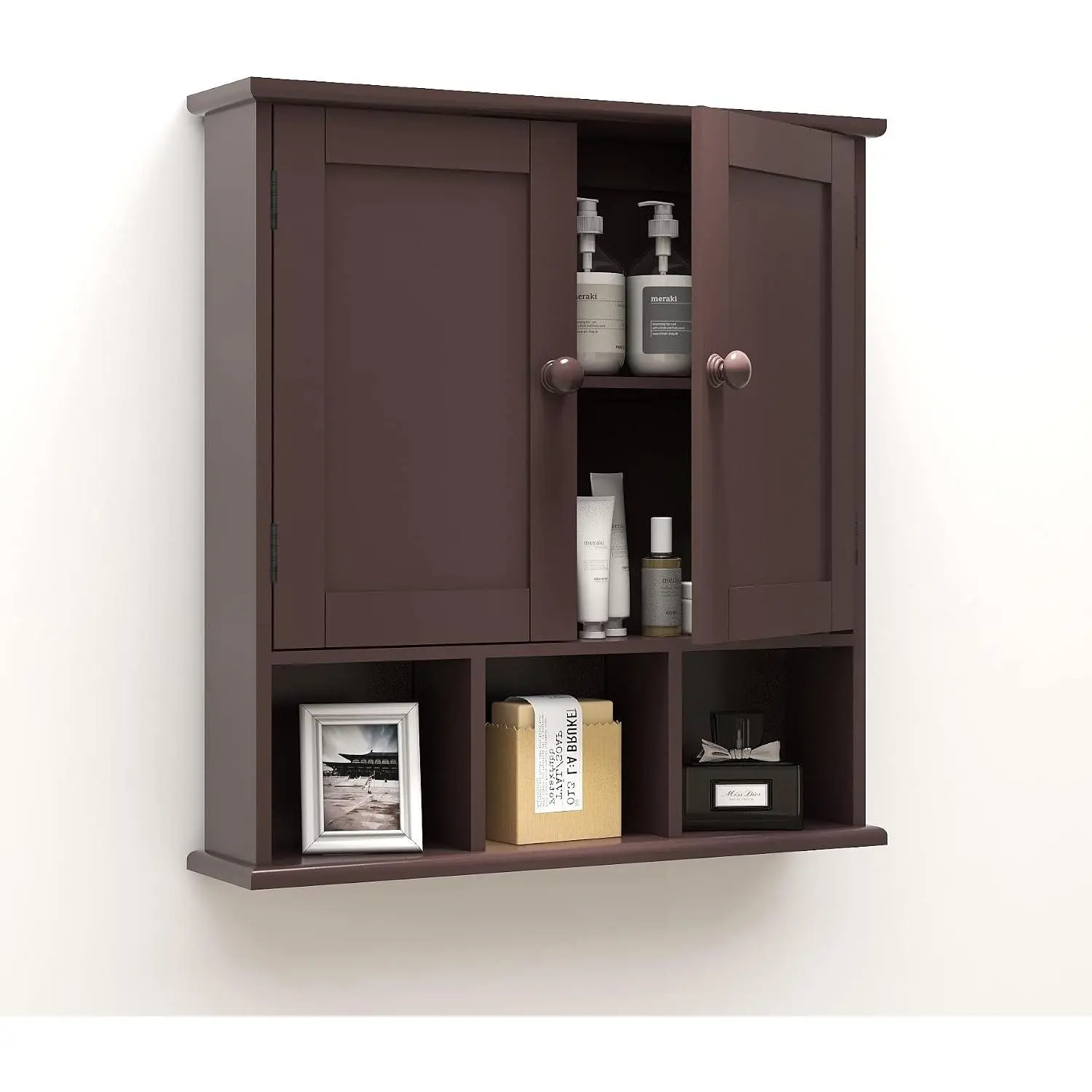 Brown  Cabinets,Bathroom Wall Cabinet with 2 Door Adjustable Shelves,Over The Toilet Storage Cabinet,Espresso Bathroom Cabinet Wall Mounted for Laundry Room Kitchen