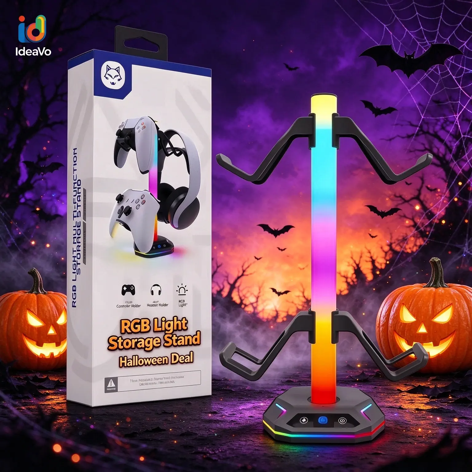 Ideavo RGB Lighting Storage Stand for Ps5/xbox Controllers Multi-Function Organizer for Game Controllers and Headsets, Ideal Gift for Valentine's Day