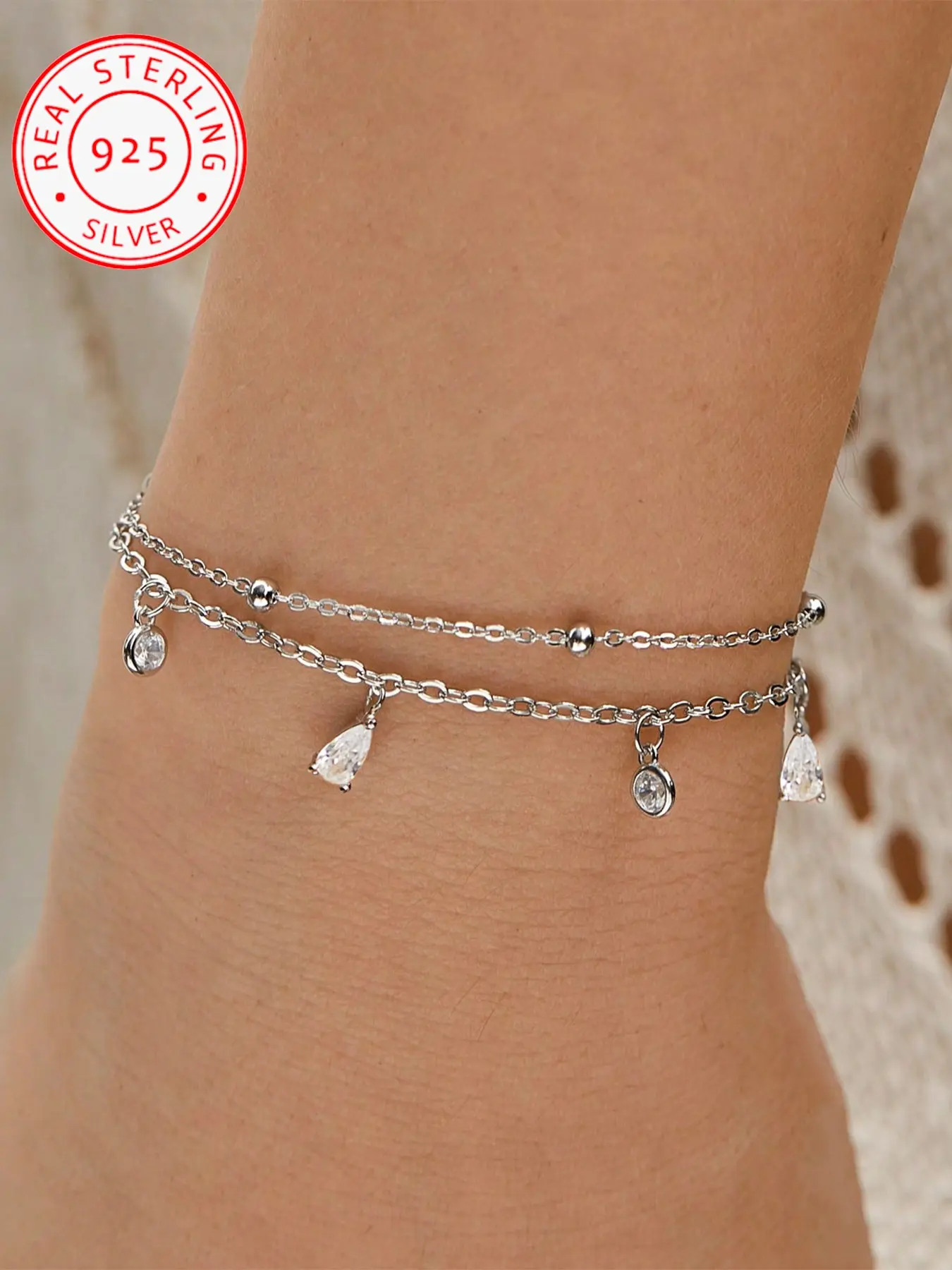 Elegant 925 Silver Color Chain Bracelet with Teardrop Zircon, Perfect for Daily Wear, Birthday, Anniversary, Valentine's Day Gift, Teardrop Jewelry