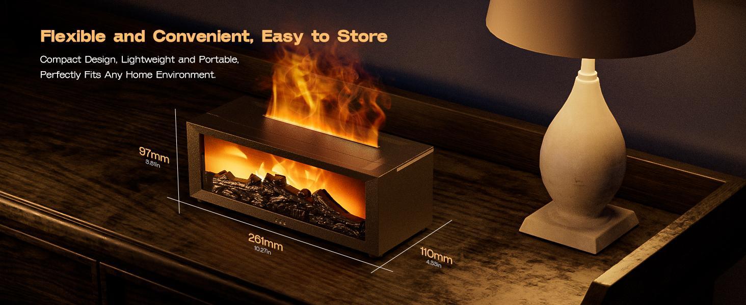 Fireplace Diffusers for Essential Oils Fireplace Humidifier with Remote 150ml Fireside Ultrasonic Humidifier Bonfire Flame Diffuser with 7 Colors Light for Home Room Office (Black)