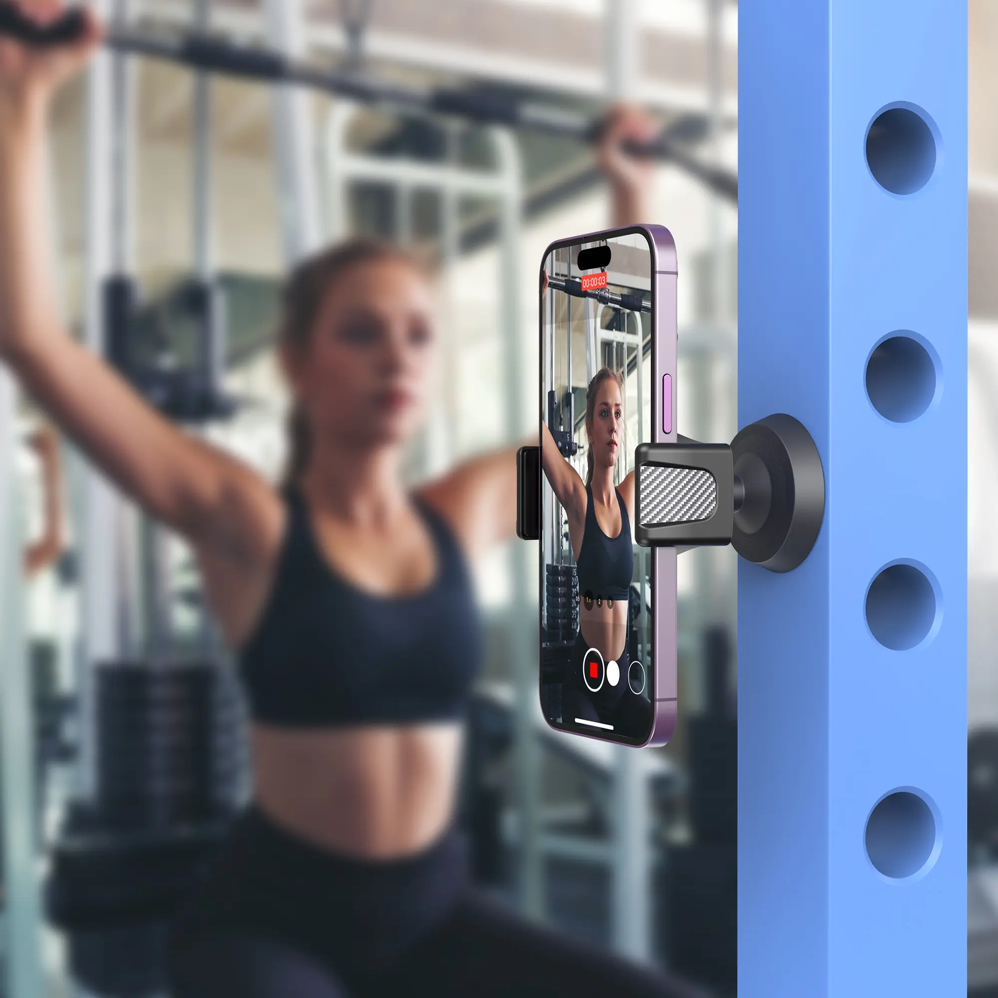 Magnetic Phone Holder  - 360° Adjustable, Strong Portable Magnet Phone Mount, Magnetic Phone Stand for Workout Recording, Fitness Accessories Essentials, Compatible with Andriod Phone and iPhone 16/15/14/13/12, Perfect Gift for Men & Women