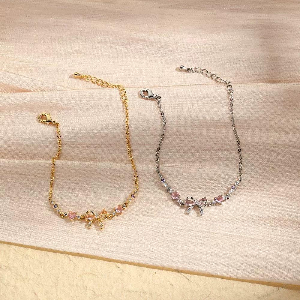 New Bow Love Heart Zircon Bracelet for Women, Cute Sweet Light Luxury Niche Design, Minimalist Trendy All-Match High-End Sense Exquisite Jewelry, Ideal Gift for Friends and Girlfriends teen girl gifts mini gifts gifts for boyfriend easter gifts for kids