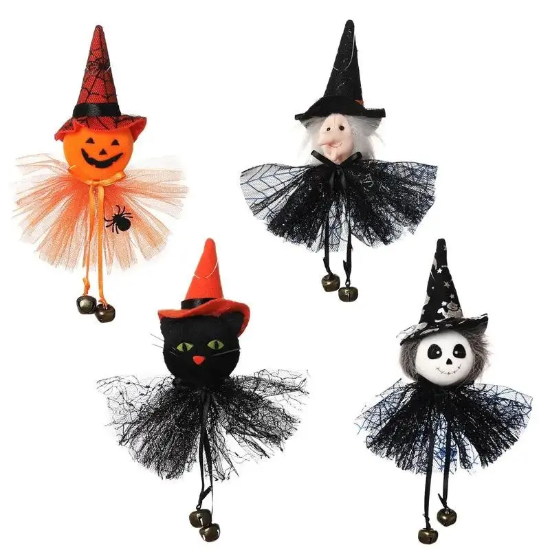 4-Piece Halloween Hanging Decor Set, Pumpkin Ghost Witch Cat, Party Bar Home Decoration, Bell Holiday Ornament, Festive Atmosphere