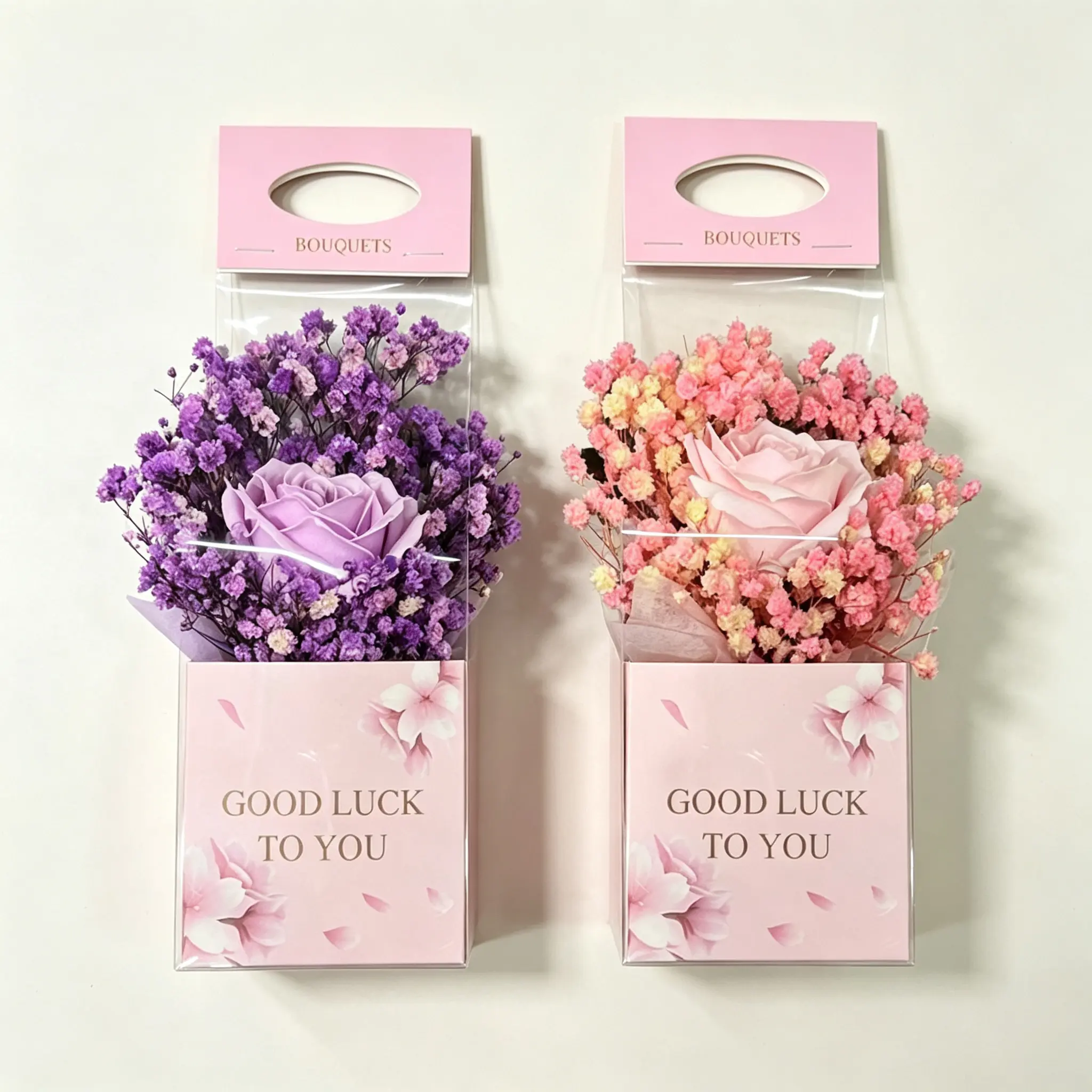 Preserved Rose & Baby's Breath Mini Bouquet, Pre-Packed Dried Flower Gift Bag, Eternal Real Flower Decor for Valentine's Day, Home Table