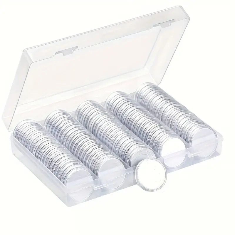 WS--98pcs Adjustable Coin Protection Box, Commemorative Coin Protection Box, Collection Of Coins, Round Box, Coin Storage Box, Can Protect Your, Soccer Cup Commemorative Coin Storage Box