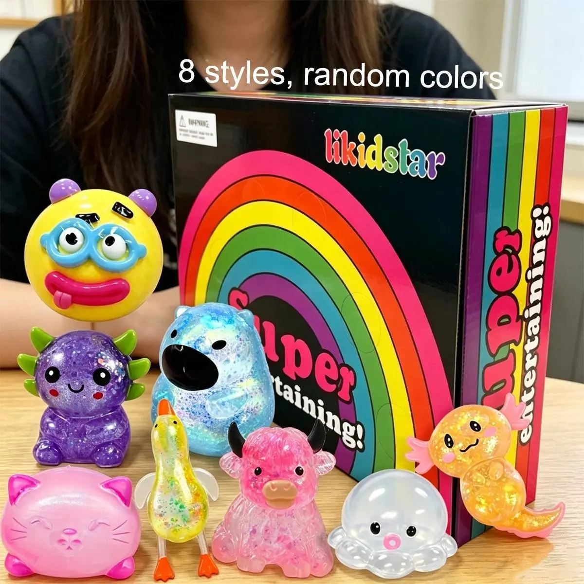 8pcs Sensory Stress Relief Toy Set, Transparent Flashing Gel Balls, Anxiety Relief Toys, Doughnut Dog Octopus Capybara Amphibian