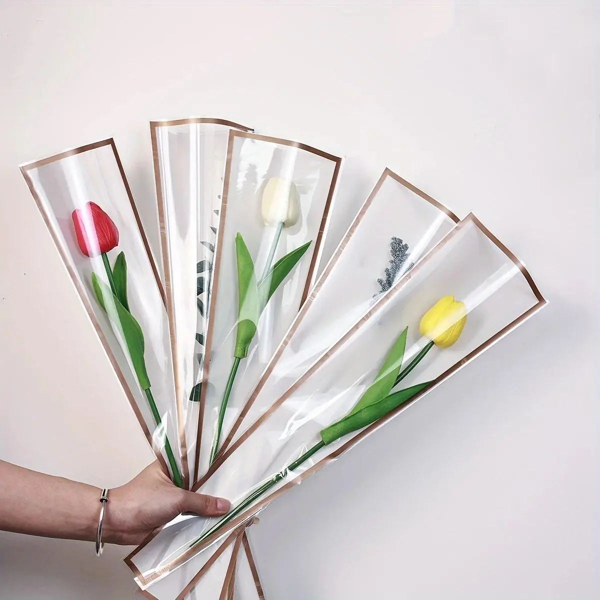 50/100pcs Single rose sleeve flower package bouquet package Valentine's Day with clear cellophane flower packaging bag.