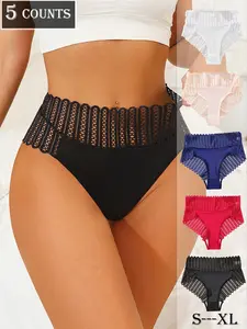 Dorsu 5-Pack Sexy Summer High-Elastic Lace Briefs, Leaf Pattern Design, Soft Breathable Fabric, Comfortable Fitted Style, All Seasons