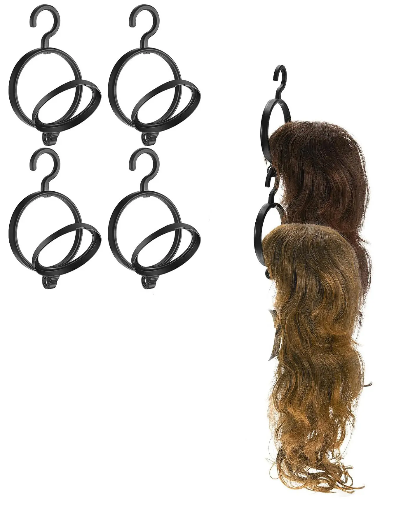 4‑Pack Portable Wig Display Stand, Foldable Hanging Wig Holder & Drying Rack, Sturdy Durable Plastic Wig Organizer for Multiple Wigs