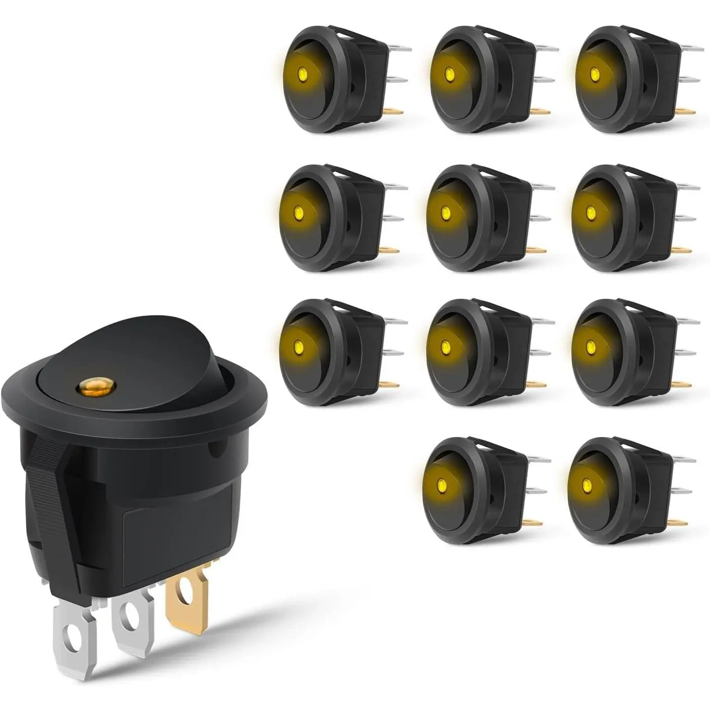 Nilight 12PCS Round Toggle LED Switches Set - 12V-24V DC 20A SPST 3-Pin 2-Position, Brass Silver Alloy, Flame-Retardant Casing, Keyhole Slot, Easy Installation for Car/Truck On-Off Control