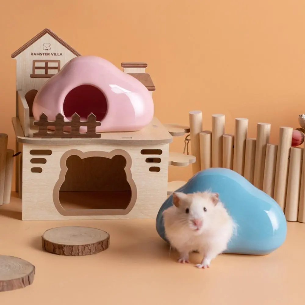 Cute Cloud Shape Ceramic Hideout with Summer Cooling Effect for Small Pets, Hamsters & Gerbils - Smooth Finish, Adorable Look, Shelter & Rest, Solid Ceramic, Mice, Stain Resistant