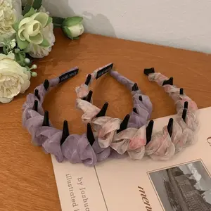 Tulle Bubble Ruched Anti Slip Teeth Headband Sheer Mesh Hair Hoop Women Sweet Daily Makeup Hair Band