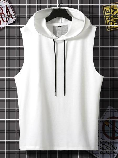 Men's Casual Hooded Tank Top, Sleeveless Gym Muscle Tee, Polyester Fitness Shirt, Summer Workout Clothing, Daily Wear