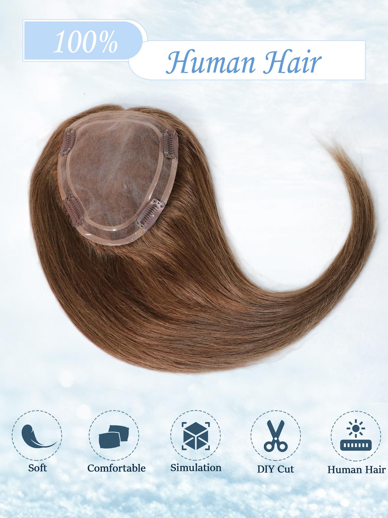 Hand-Tied Mono Topper for Thinning Hair, 100% Human Hair, Glueless Lightweight 100% Human Hair] 5x6 main image 2