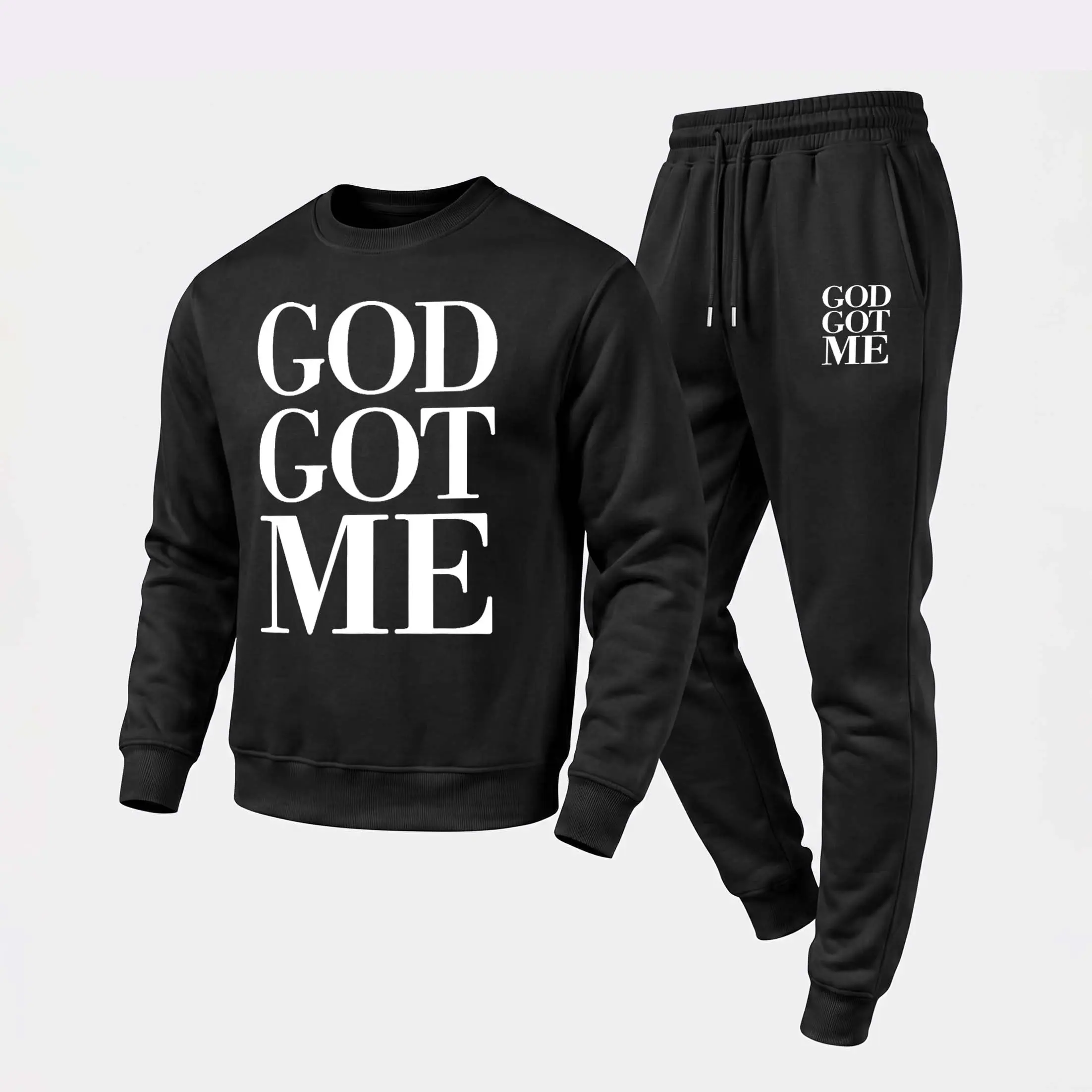 Men's Tracksuit, 2-Piece Casual Letter Print Polyester Clothes Set with a Breathable, Loose-Fit Sweatshirt and Joggers, Long Sleeve, Machine Wash