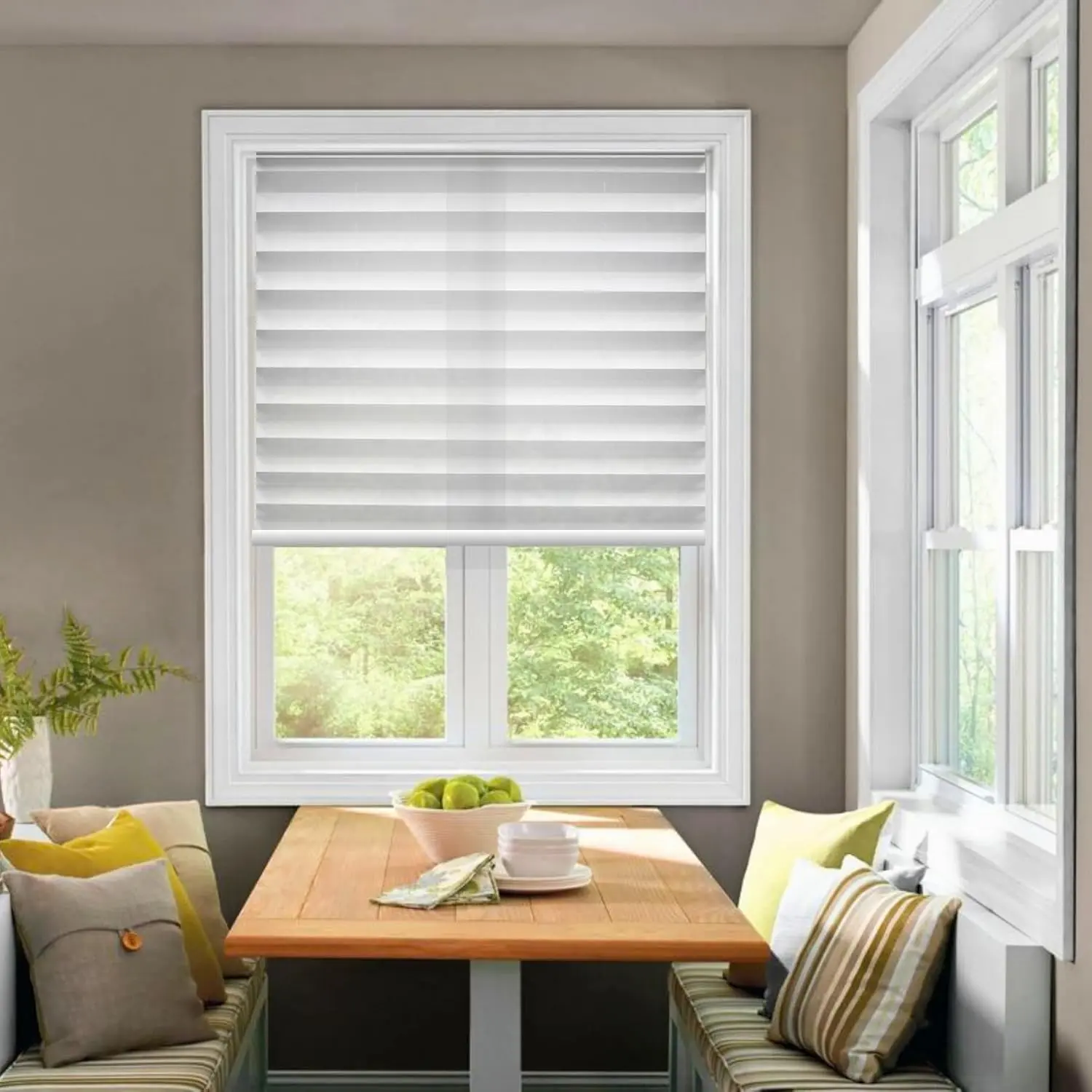 Cordless Pleated Window Shades, Easy Install, No Drill No Tools, White, Light Filtering Blinds, Size 27" W x 64" H