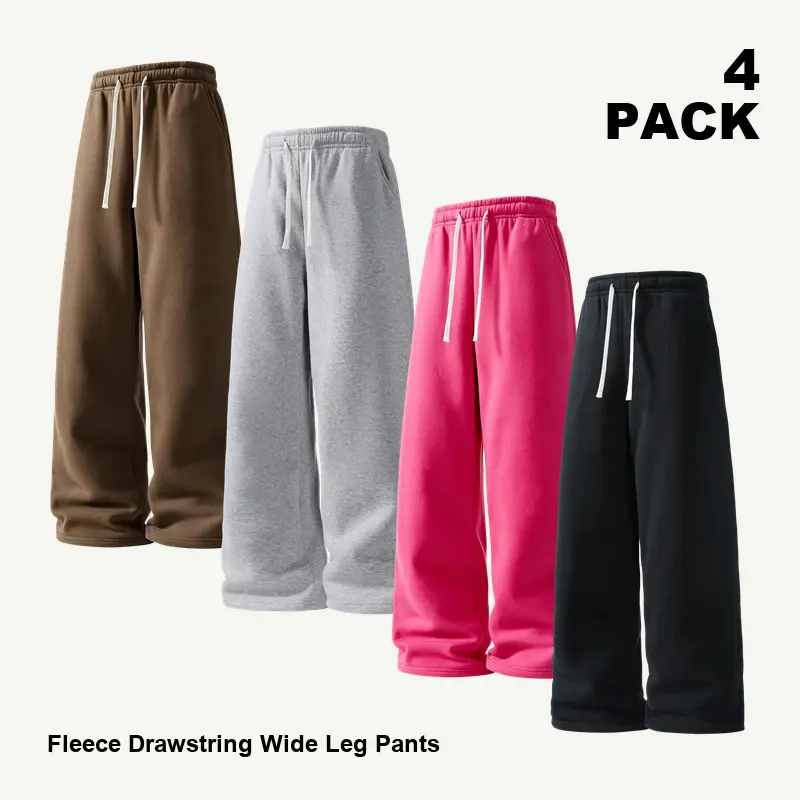 Men's Baggy Sweatpants 4-Pack Menswear Set, Assorted Solid Colors, Drawstring Elastic Waist, Full-Length Loose-Fit Straight Leg, Side Pockets, Multi-Size for Home & Streetwear Lounging