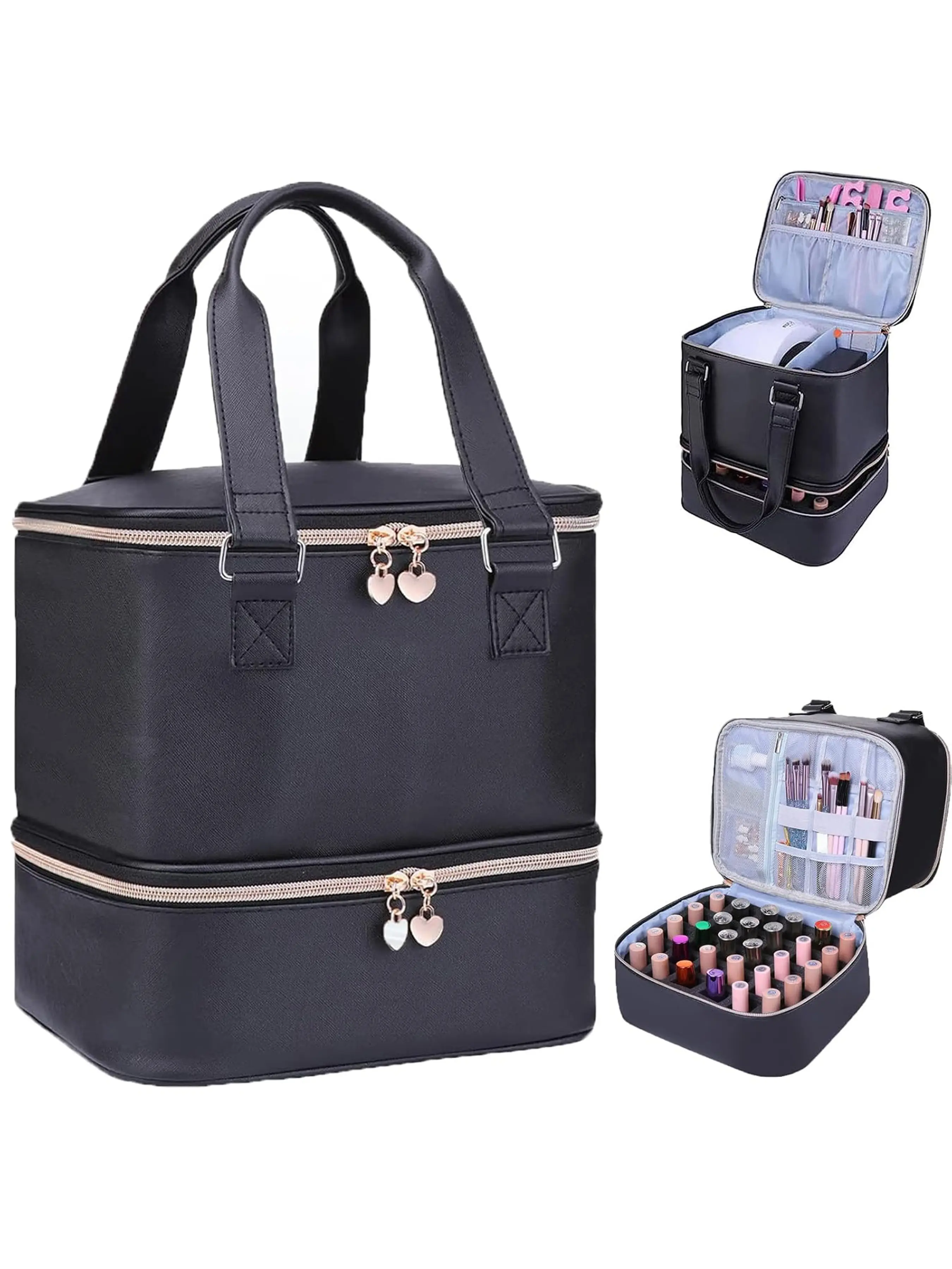 Nail Polish Storage Box Holds 30 Bottles (15ML), Includes Nail Lamp, Dual-Layer Manicure Organizer, Nail Supplies Organizer, Designed for Nail Technicians
