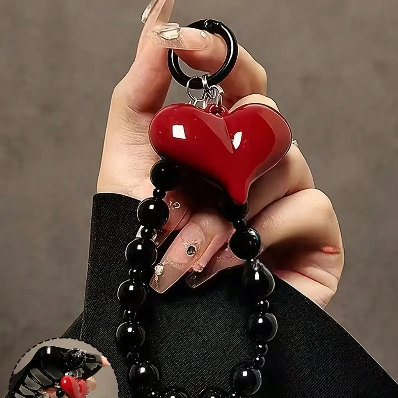 ✨ Red and Black Acrylic Heart Bead Charm ｜ Phone Case Lanyard Keychain Pendant ｜ Bag Accessory Gift