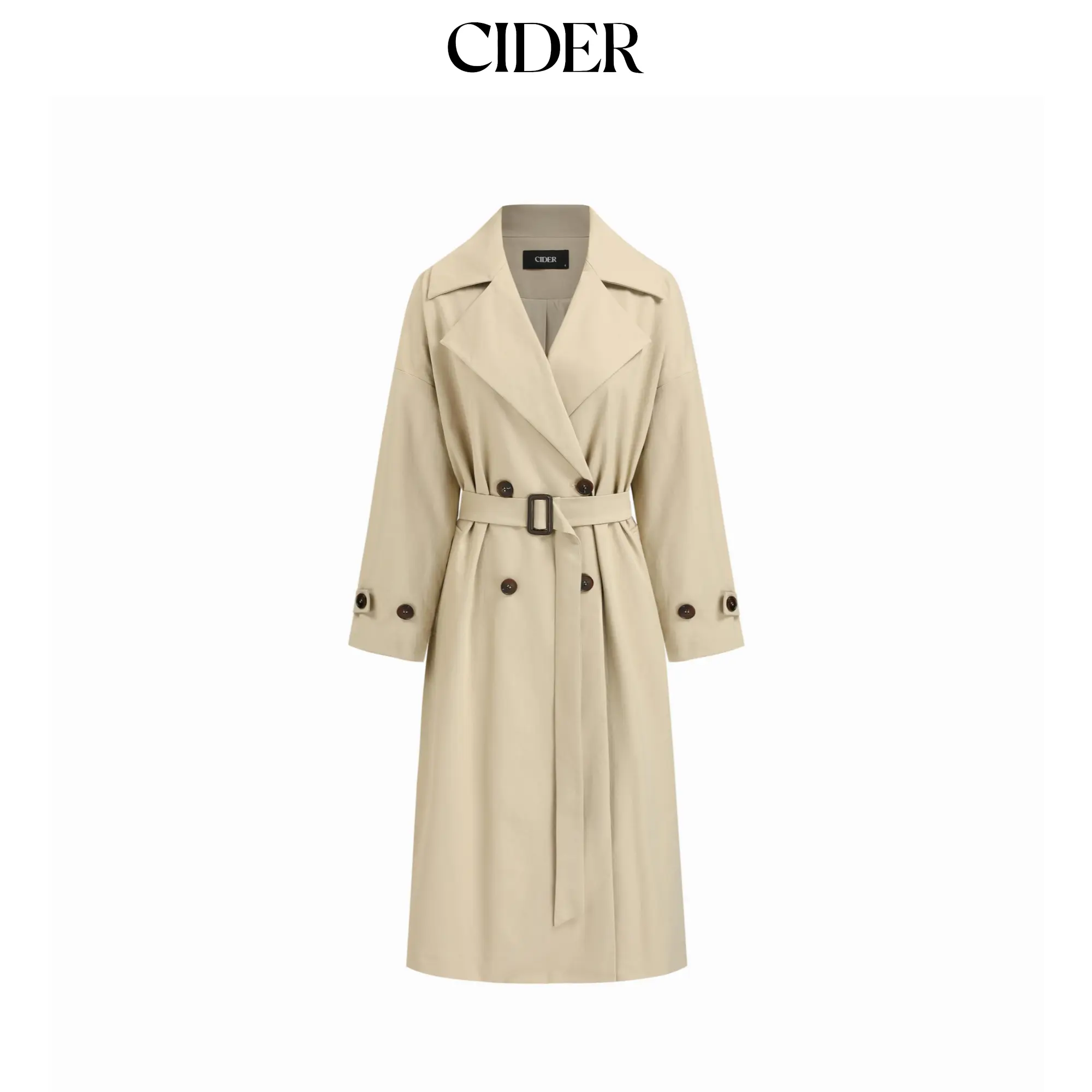 Cider Notched Collar Double Breasted Oversized Trench Coat With Belt SohoChic